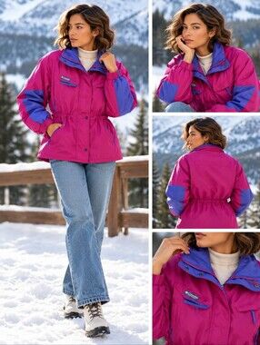 Columbia Vintage Womens Large Pink Purple Colorblock Radial Sleeve Ski Jacket